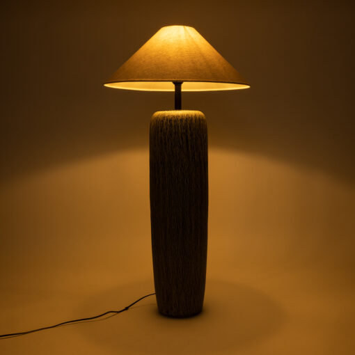 GloboStar® OLIANA 02315 Boho Επιδαπέδιο Φωτιστικό Μονόφωτο 1 x E27 AC220-240V IP20 – Φ55 x Υ110cm – Γκρι Ανθρακί Κεραμικό με Μπεζ Υφασμάτινο Καπέλο – 5 Χρόνια Εγγύηση