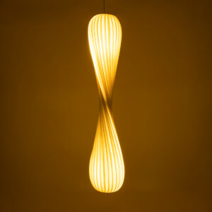 GloboStar® PRAIA 02317 Μοντέρνο Κρεμαστό Φωτιστικό Οροφής Δίφωτο 2 x E27 AC220-240V IP20 – Φ25 x Υ145cm – Μπεζ Λευκό Λεπτό Φύλλο Ξύλου Πλέγμα – 5 Χρόνια Εγγύηση