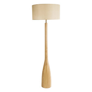 GloboStar® BERKBAY 02318 Boho Επιδαπέδιο Φωτιστικό Μονόφωτο 1 x E27 AC220-240V IP20 – Φ50 x Υ150cm – Μπεζ Ξύλινο με Μπεζ Υφασμάτινο Καπέλο – 5 Χρόνια Εγγύηση