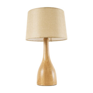 GloboStar® BERKBAY 02319 Boho Επιτραπέζιο Φωτιστικό Μονόφωτο 1 x E27 AC220-240V IP20 – Φ32 x Υ55cm – Μπεζ Ξύλινο με Μπεζ Υφασμάτινο Καπέλο – 5 Χρόνια Εγγύηση