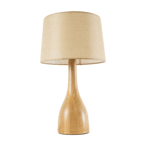 GloboStar® BERKBAY 02319 Boho Επιτραπέζιο Φωτιστικό Μονόφωτο 1 x E27 AC220-240V IP20 – Φ32 x Υ55cm – Μπεζ Ξύλινο με Μπεζ Υφασμάτινο Καπέλο – 5 Χρόνια Εγγύηση