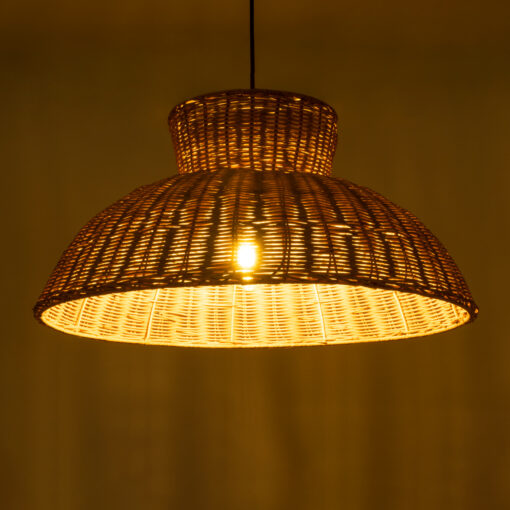 GloboStar® MALABO 02328 Boho Κρεμαστό Φωτιστικό Οροφής Μονόφωτο 1 x E27 AC220-240V IP20 – Φ60 x Υ31cm – Καφέ Ξύλινο Μπαμπού Πλέγμα – 5 Χρόνια Εγγύηση