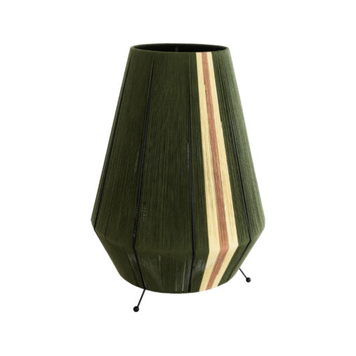 GloboStar® SALERNO 02332 Boho Επιτραπέζιο Φωτιστικό Μονόφωτο 1 x E27 AC220-240V IP20 – Φ50 x Υ70cm – Πράσινο με Μπεζ και Καφέ Λεπτό Νήμα Βαμβακερό Πλέγμα