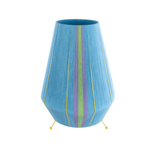 GloboStar® SALERNO 02333 Boho Επιδαπέδιο Φωτιστικό Μονόφωτο 1 x E27 AC220-240V IP20 – Φ50 x Υ70cm – Γαλάζιο με Μωβ και Πράσινο με Κίτρινες Λεπτομέριες Λεπτό Νήμα Βαμβακερό Πλέγμα