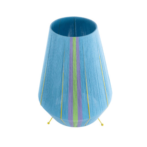 GloboStar® SALERNO 02333 Boho Επιδαπέδιο Φωτιστικό Μονόφωτο 1 x E27 AC220-240V IP20 – Φ50 x Υ70cm – Γαλάζιο με Μωβ και Πράσινο με Κίτρινες Λεπτομέριες Λεπτό Νήμα Βαμβακερό Πλέγμα