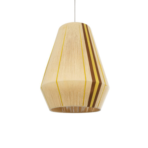 GloboStar® SALERNO 02334 Boho Κρεμαστό Φωτιστικό Οροφής Μονόφωτο 1 x E27 AC220-240V IP20 – Φ50 x Υ60cm – Μπεζ με Καφε και Κίτρινο Λεπτό Νήμα Βαμβακερό Πλέγμα