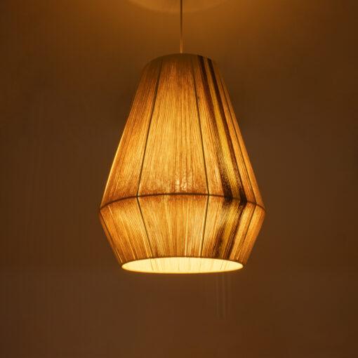 GloboStar® SALERNO 02334 Boho Κρεμαστό Φωτιστικό Οροφής Μονόφωτο 1 x E27 AC220-240V IP20 – Φ50 x Υ60cm – Μπεζ με Καφε και Κίτρινο Λεπτό Νήμα Βαμβακερό Πλέγμα