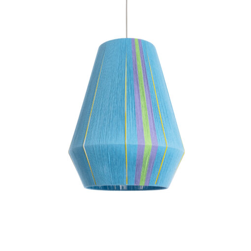 GloboStar® SALERNO 02336 Boho Κρεμαστό Φωτιστικό Οροφής Μονόφωτο 1 x E27 AC220-240V IP20 – Φ50 x Υ60cm – Γαλάζιο με Μωβ και Πράσινο με Κίτρινες Λεπτομέριες Λεπτό Νήμα Βαμβακερό Πλέγμα