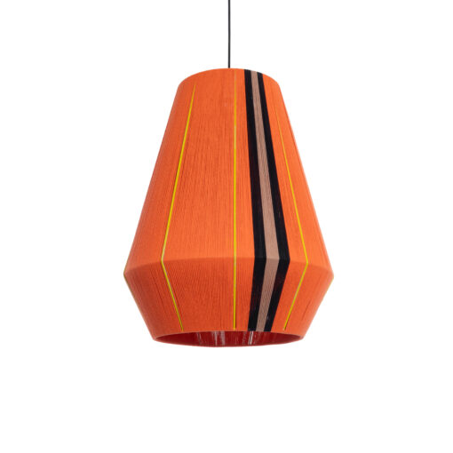 GloboStar® SALERNO 02337 Boho Κρεμαστό Φωτιστικό Οροφής Μονόφωτο 1 x E27 AC220-240V IP20 – Φ50 x Υ60cm – Πορτοκαλί με Μαύρο και Καφέ με Κίτρινες Λεπτομέριες Λεπτό Νήμα Βαμβακερό Πλέγμα