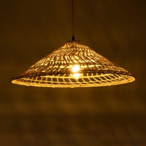 GloboStar® KAIA 02346 Boho Κρεμαστό Φωτιστικό Οροφής Μονόφωτο 1 x E27 AC220-240V IP20 – Φ60 x Υ20cm – Μπεζ Ξύλινο Μπαμπού Πλέγμα Καμπάνα – 5 Χρόνια Εγγύηση