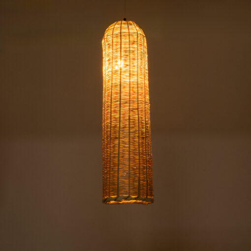 GloboStar® WAIKIKI 02349 Boho Κρεμαστό Φωτιστικό Οροφής Μονόφωτο 1 x E27 AC220-240V IP20 – Φ20 x Υ80cm – Μπεζ Ξύλινο Μπαμπού Καμπάνα