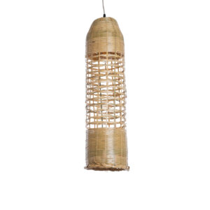 GloboStar® WAIKIKI 02350 Boho Κρεμαστό Φωτιστικό Οροφής Μονόφωτο 1 x E27 AC220-240V IP20 – Φ20 x Υ80cm – Μπεζ Ξύλινο Μπαμπού Πλέγμα Καμπάνα