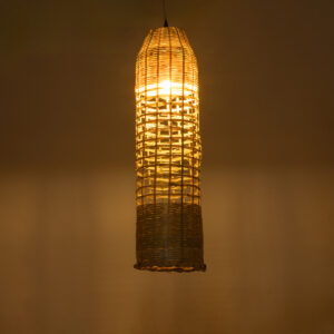 GloboStar® WAIKIKI 02350 Boho Κρεμαστό Φωτιστικό Οροφής Μονόφωτο 1 x E27 AC220-240V IP20 – Φ20 x Υ80cm – Μπεζ Ξύλινο Μπαμπού Πλέγμα Καμπάνα