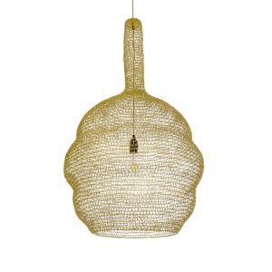 GloboStar® KENTUCKY 02357 Vintage Κρεμαστό Φωτιστικό Οροφής Μονόφωτο 1 x E27 AC220-240V IP20 – Φ60 x Υ90cm – Χρυσό Μεταλλικό Πλέγμα