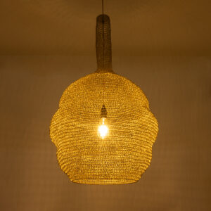 GloboStar® KENTUCKY 02357 Vintage Κρεμαστό Φωτιστικό Οροφής Μονόφωτο 1 x E27 AC220-240V IP20 – Φ60 x Υ90cm – Χρυσό Μεταλλικό Πλέγμα