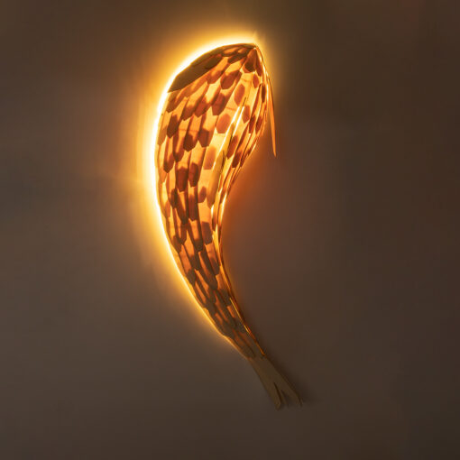 GloboStar® GOURAMI 02359 Boho Φωτιστικό Τοίχου – Απλίκα Μονόφωτο 1 x E27 AC220-240V IP20 – Μ98 x Π33 x Υ22.5cm – Μπεζ Λεπτό Φύλλο Ξύλου Πλέγμα