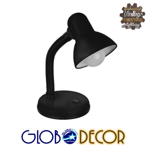 GloboStar® STUDENT BLACK 01530 Μοντέρνο Επιτραπέζιο Φωτιστικό Γραφείου Μονόφωτο Μεταλλικό Μαύρο Λευκό με Διακόπτη ΟN/OFF Φ12 x Υ32cm