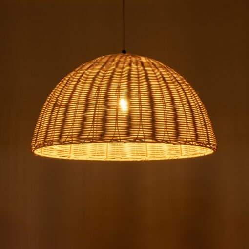 GloboStar® MONTANA 02378 Boho Κρεμαστό Φωτιστικό Οροφής Μονόφωτο 1 x E27 AC220-240V IP20 – Φ50 x Υ25cm – Μπεζ Μπαμπού Πλέγμα Καμπάνα – 5 Χρόνια Εγγύηση