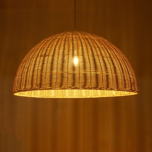 GloboStar® MONTANA 02379 Boho Κρεμαστό Φωτιστικό Οροφής Μονόφωτο 1 x E27 AC220-240V IP20 – Φ80 x Υ40cm – Μπεζ Μπαμπού Πλέγμα Καμπάνα – 5 Χρόνια Εγγύηση