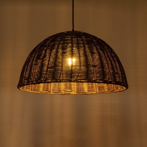 GloboStar® MONTANA 02381 Boho Κρεμαστό Φωτιστικό Οροφής Μονόφωτο 1 x E27 AC220-240V IP20 – Φ50 x Υ25cm – Σκούρο Καφέ Μπαμπού Πλέγμα Καμπάνα – 5 Χρόνια Εγγύηση