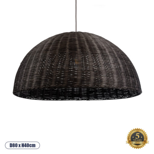GloboStar® MONTANA 02382 Boho Κρεμαστό Φωτιστικό Οροφής Μονόφωτο 1 x E27 AC220-240V IP20 – Φ80 x Υ40cm – Σκούρο Καφέ Μπαμπού Πλέγμα Καμπάνα – 5 Χρόνια Εγγύηση