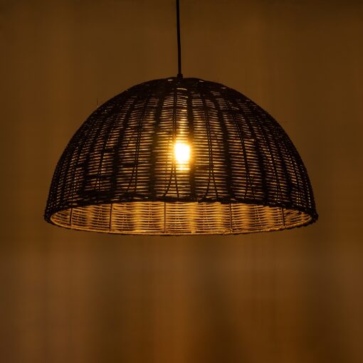 GloboStar® MONTANA 02383 Boho Κρεμαστό Φωτιστικό Οροφής Μονόφωτο 1 x E27 AC220-240V IP20 – Φ50 x Υ25cm – Μαύρο Μπαμπού Πλέγμα Καμπάνα – 5 Χρόνια Εγγύηση