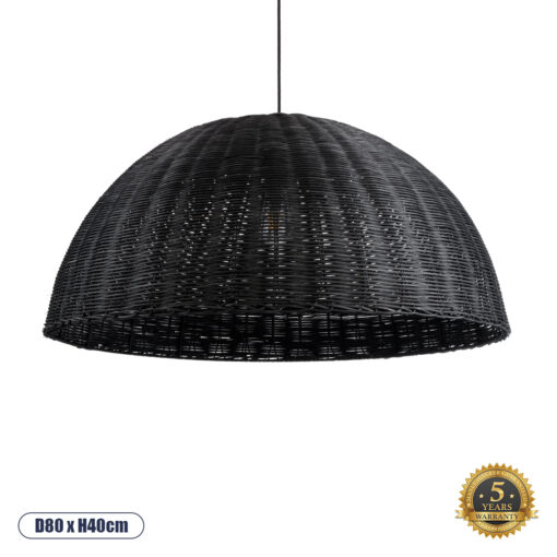 GloboStar® MONTANA 02384 Boho Κρεμαστό Φωτιστικό Οροφής Μονόφωτο 1 x E27 AC220-240V IP20 – Φ80 x Υ40cm – Μαύρο Μπαμπού Πλέγμα Καμπάνα – 5 Χρόνια Εγγύηση