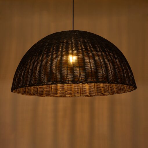 GloboStar® MONTANA 02384 Boho Κρεμαστό Φωτιστικό Οροφής Μονόφωτο 1 x E27 AC220-240V IP20 – Φ80 x Υ40cm – Μαύρο Μπαμπού Πλέγμα Καμπάνα – 5 Χρόνια Εγγύηση