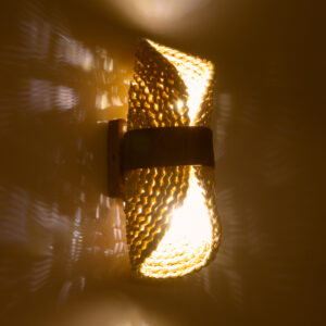 GloboStar® GUAVA 02385 Boho Φωτιστικό Τοίχου – Απλίκα Δίφωτο 2 x G9 AC220-240V IP20 – Μ11 x Π13 x Υ30cm – Μπεζ Ξύλινο Μπαμπού Πλέγμα με Καφέ Δέρμα