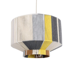 GloboStar® SALERNO 02388 Boho Κρεμαστό Φωτιστικό Οροφής Μονόφωτο 1 x E27 AC220-240V IP20 – Φ40 x Υ35cm – Γρι με Κίτρινο και Μπεζ – Καφέ με Μωβ Λεπτομέρεια Λεπτό Νήμα Πλέγμα Βαμβακερό Καπέλο