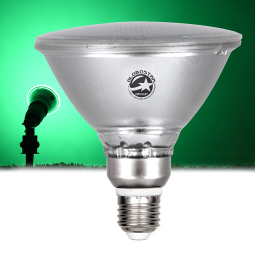 GloboStar® 60230 Λάμπα LED E27 PAR38 Κήπου Σκληρού Υάλου 18W 1200lm 60° AC 220-240V IP65 Φ12 x Υ13cm Πράσινο – 3 Years Warranty