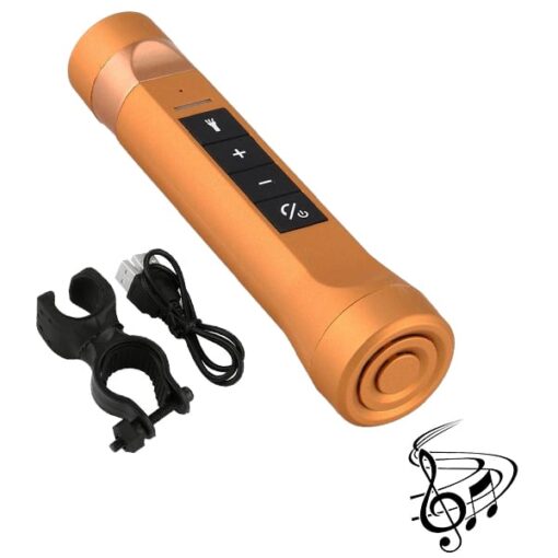 LED Φακός Επαναφορτιζόμενος 8W 800lm Χρυσός POWERBANK με Βάση Στήριξης Ποδηλάτου και Υποδοχές SD Card – USB με Ηχείο 3W Bluetooth GloboStar 06209