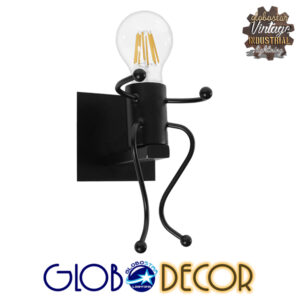 GloboStar® LITTLE MAN 01388 Μοντέρνο Φωτιστικό Τοίχου Απλίκα Μονόφωτο Μαύρο Μεταλλικό Μ12 x Π19 x Υ17cm
