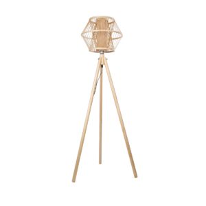 GloboStar® POPPY 01985 Boho Επιδαπέδιο Φωτιστικό Μονόφωτο 1 x E27 IP20 Μπεζ Ξύλο – Μ58 x Π58 x Υ151cm