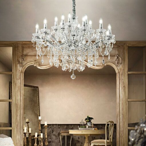 IDEAL LUX Κρεμαστό Φωτιστικό FLORIAN 18xE14 Χρώμιο και Κρύσταλλος – 075150