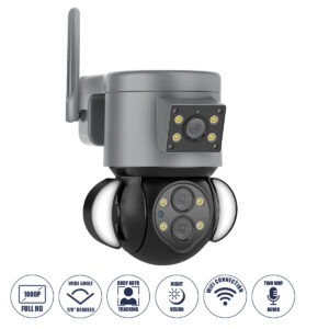 GloboStar® 86077 Επιτοίχια Κάμερα Πρίζας WiFi HD 1080P 350° Διπλή Κατέυθυνση Ομιλίας & Ανιχνευτή Κίνησης – Απομακρυσμένος Έλεγχος – Αδιάβροχη IP65 – Γρι Μαύρο – Μ15 x Π14.5 x Y15cm – 2 Χρόνια Εγγύηση