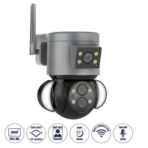 GloboStar® 86077 Επιτοίχια Κάμερα Πρίζας WiFi HD 1080P 350° Διπλή Κατέυθυνση Ομιλίας & Ανιχνευτή Κίνησης – Απομακρυσμένος Έλεγχος – Αδιάβροχη IP65 – Γρι Μαύρο – Μ15 x Π14.5 x Y15cm – 2 Χρόνια Εγγύηση