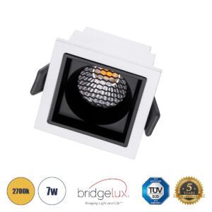 GloboStar® PLUTO-S 60265 Χωνευτό LED Spot Downlight TrimLess Μ6.4xΠ6.4cm 7W 875lm 38° AC 220-240V IP20 Μ6.4 x Π6.4 x Υ4.9cm – Τετράγωνο – Λευκό με Μαύρο Κάτοπτρο & Anti-Glare HoneyComb – Θερμό Λευκό 2700K – Bridgelux COB – 5 Years Warranty