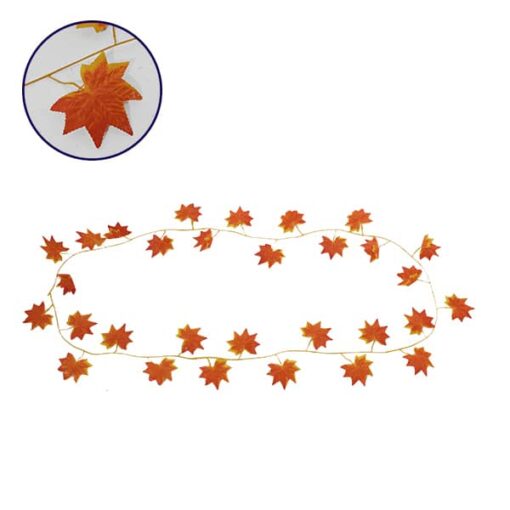 GloboStar® 78117 Τεχνητό Κρεμαστό Φυτό Διακοσμητική Γιρλάντα Λουλουδιών με 30 Πορτοκαλί Φύλλα Σφενδάμης M20 x Υ220 x Π20cm