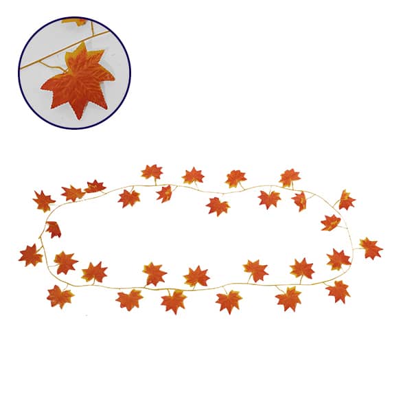 GloboStar® 78117 Τεχνητό Κρεμαστό Φυτό Διακοσμητική Γιρλάντα Λουλουδιών με 30 Πορτοκαλί Φύλλα Σφενδάμης M20 x Υ220 x Π20cm