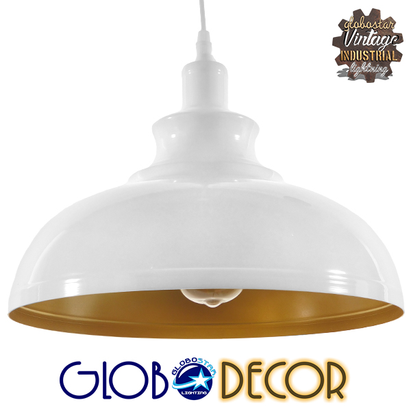 GloboStar® ANDY 00999 Μοντέρνο Κρεμαστό Φωτιστικό Οροφής Μονόφωτο Λευκό Χρυσό Μεταλλικό Καμπάνα Φ35 x Υ28cm