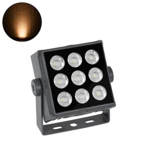 GloboStar® FLOOD-TINY 90367 Προβολέας Wall Washer για Φωτισμό Κτιρίων LED 27W 2295lm 3° DC 24V Αδιάβροχο IP65 L13.8 x W16.4 x H7cm Αρχιτεκτονικό Πορτοκαλί 2200K – Γκρι Ανθρακί – 3 Years Warranty