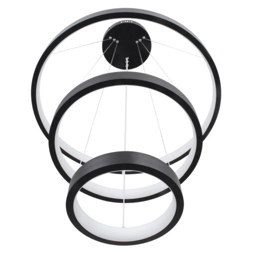GloboStar® NEMESIS TRIO 61167-DECO Κρεμαστό Φωτιστικό Δαχτυλίδι-Κύκλος LED CCT 100W 12123lm 360° AC 220-240V – Εναλλαγή Φωτισμού μέσω Τηλεχειριστηρίου All In One Ψυχρό 6000k+Φυσικό 4500k+Θερμό 2700k Dimmable Φ25+40+60cm – Μαύρο – 3 Years Warranty