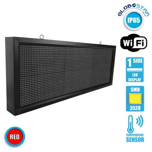 GloboStar® 90271 Κυλιόμενη Ψηφιακή Επιγραφή P10 LED SMD AC 220-240V με Wi-Fi – Αδιάβροχή IP54 – Μονής Όψης – Μ104 x Π9 x Υ40cm Κόκκινο