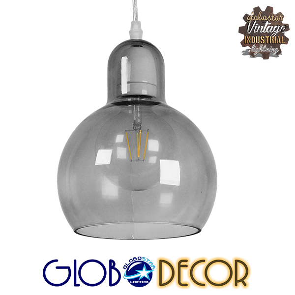 GloboStar® BOSSANOVA 01313 Μοντέρνο Κρεμαστό Φωτιστικό Οροφής Μονόφωτο 1 x E27 Γυάλινο Γκρι Διάφανο Φ18 x Υ23cm