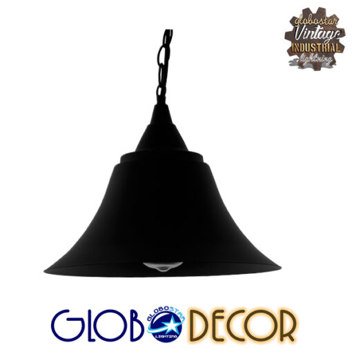GloboStar® CLOCHER 01041 Vintage Industrial Κρεμαστό Φωτιστικό Οροφής Μονόφωτο 1 x E27 Μαύρο Μεταλλικό Καμπάνα Φ29 x Y34cm