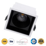 GloboStar® PLUTO-B 60277 Χωνευτό LED Spot Downlight TrimLess Μ10.4xΠ10.4cm 15W 1875lm 38° AC 220-240V IP20 Μ10.4 x Π10.4 x Υ6.5cm – Τετράγωνο – Λευκό με Μαύρο Κάτοπτρο & Anti-Glare HoneyComb – Θερμό Λευκό 2700K – Bridgelux COB – 5 Years Warranty