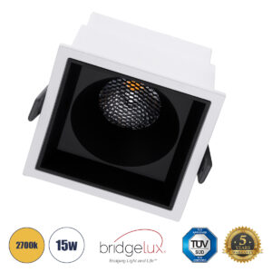 GloboStar® PLUTO-B 60277 Χωνευτό LED Spot Downlight TrimLess Μ10.4xΠ10.4cm 15W 1875lm 38° AC 220-240V IP20 Μ10.4 x Π10.4 x Υ6.5cm – Τετράγωνο – Λευκό με Μαύρο Κάτοπτρο & Anti-Glare HoneyComb – Θερμό Λευκό 2700K – Bridgelux COB – 5 Years Warranty