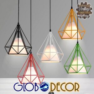 GloboStar® KAIRI 01619 Μοντέρνο Industrial Κρεμαστό Φωτιστικό Οροφής Μονόφωτο 1 x E27 Λευκό με Ύφασμα Μεταλλικό Πλέγμα Φ38 x Υ39cm