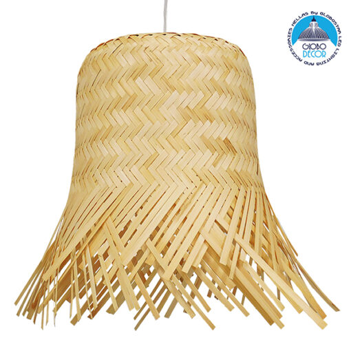 GloboStar® HAWAII 01103 Vintage Κρεμαστό Φωτιστικό Οροφής Μονόφωτο 1 x E27 Μπέζ Ξύλινο Ψάθινο Bamboo Φ40 x Υ43cm